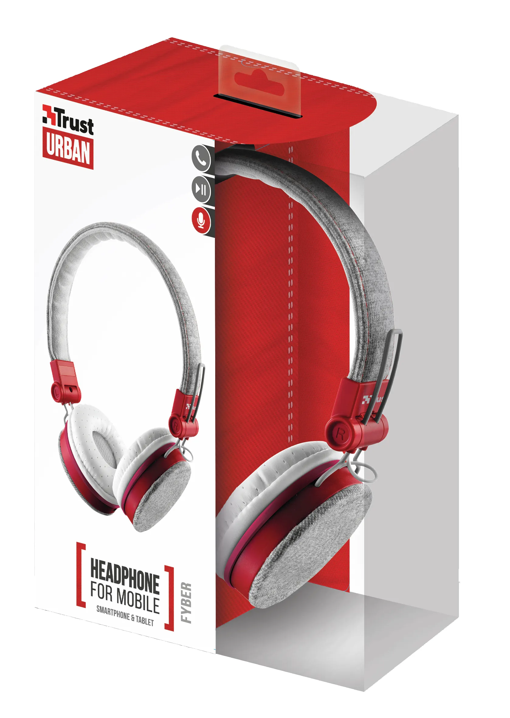 Trust UR FYBER kuulokkeet. Harmaa/Punainen. Korvakuuloke laadukkaalla &auml;&auml;nell&auml;, taitettavilla korvakupeilla ja tyylikk&auml;&auml;ll&auml; muotoilulla &auml;lypuhelimille ja tauluti