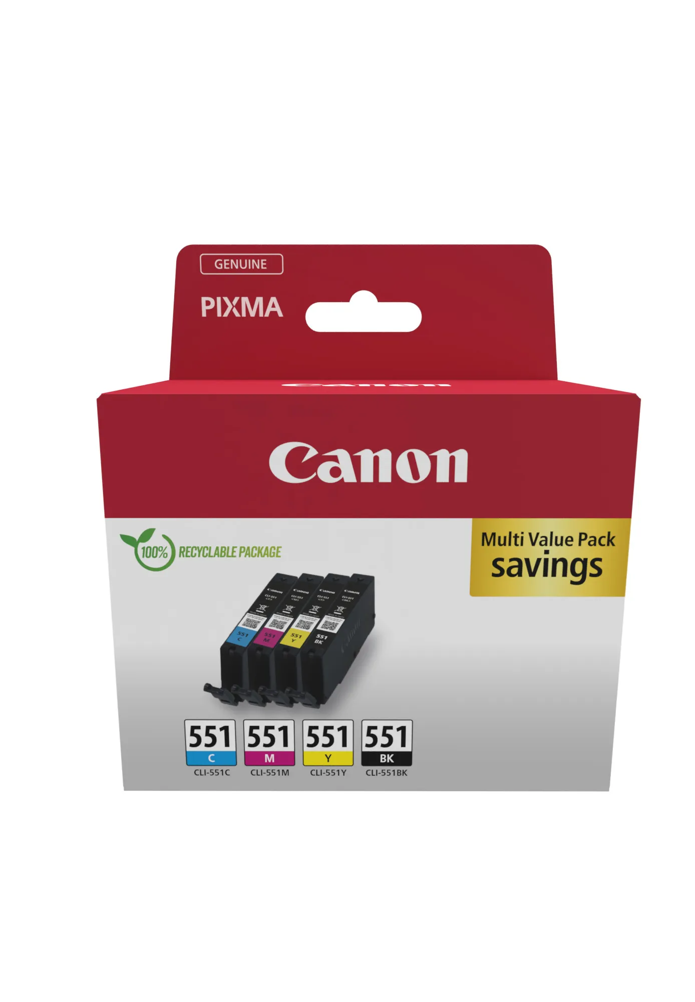 Canon CLI-551 kit med bl&auml;ckpatroner, svart, cyan, magenta, gul, 4 st