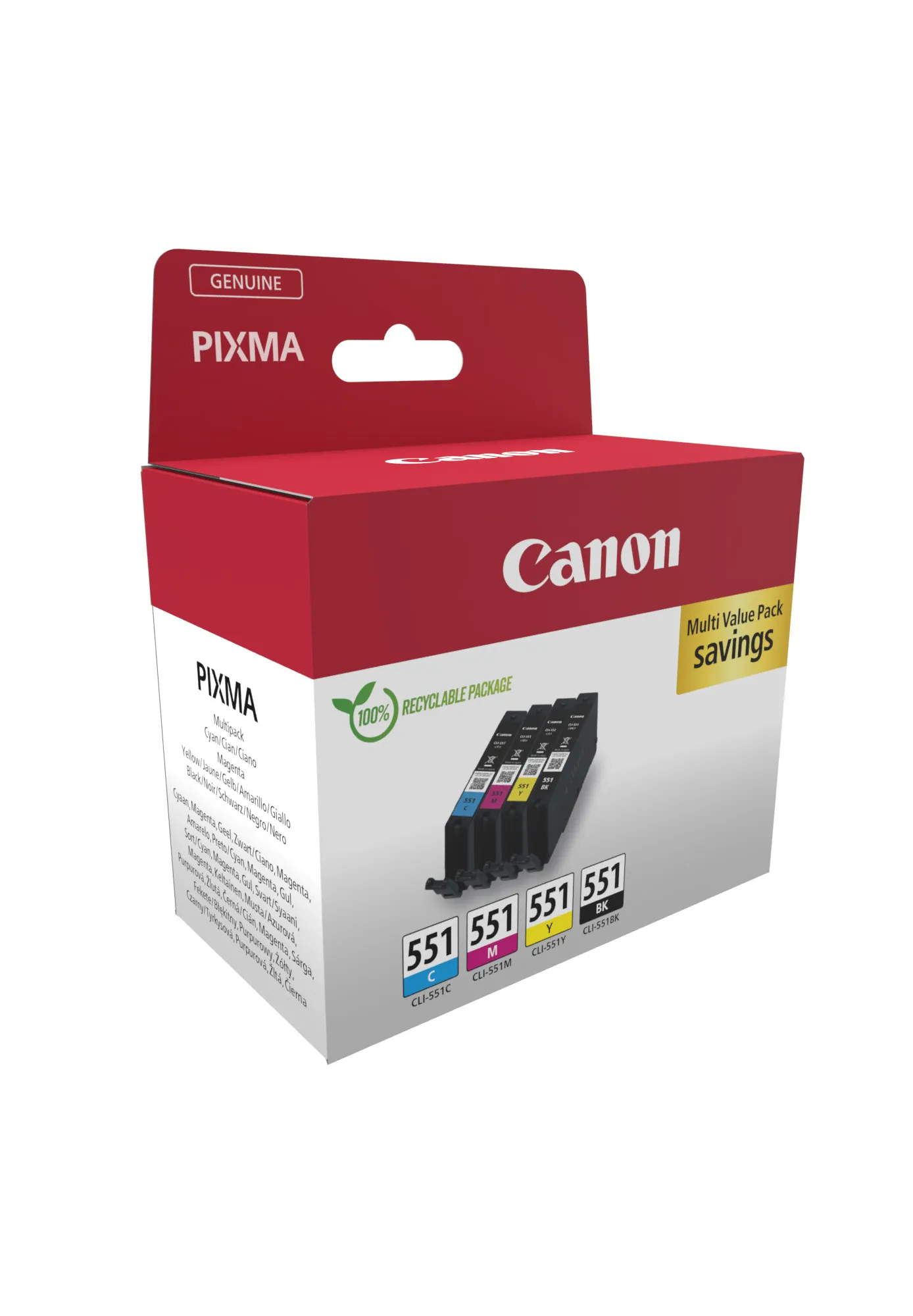 Canon CLI-551 kit med bl&auml;ckpatroner, svart, cyan, magenta, gul, 4 st
