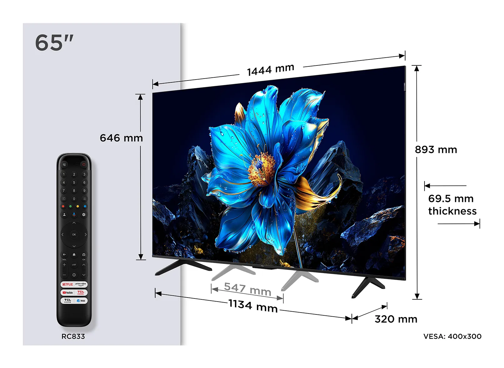 TCL 65P7K 65" 4K QLED Google TV, 60Hz, HDR10+, Dolby Vision, Metallic TCL 65P7K 65" 4K QLED Google TV, 60Hz, HDR10+, Dolby Vision, Metallic