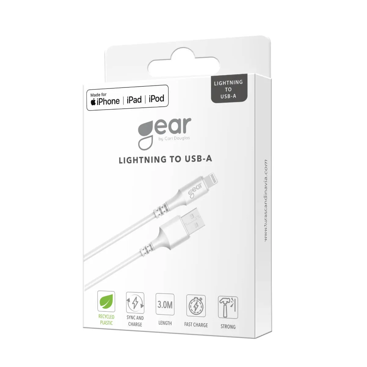 GEAR USB-A to Lightning cable, 3 m, White