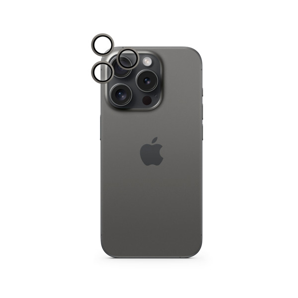 Epico Aluminium Lens, iPhone 15 Pro / 15 Pro Max -kameran linssinsuoja, Black Titanium