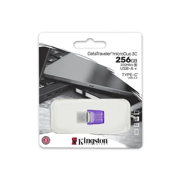 Kingston DataTraveler microDuo 3C G3 256GB USB 3.2 Gen 1 - memory stick, Silver/Violet
