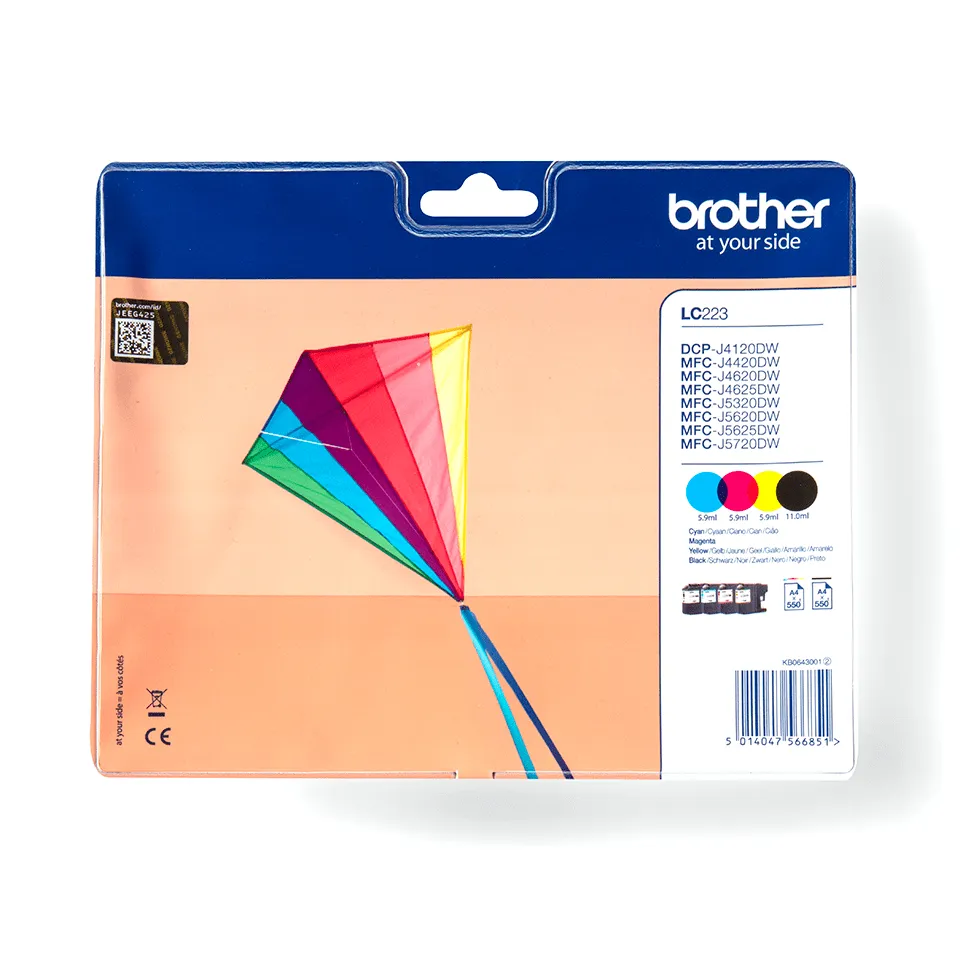 Brother  LC223VALBPDR -mustekasetti, Musta, Syaani, Magenta, Keltainen