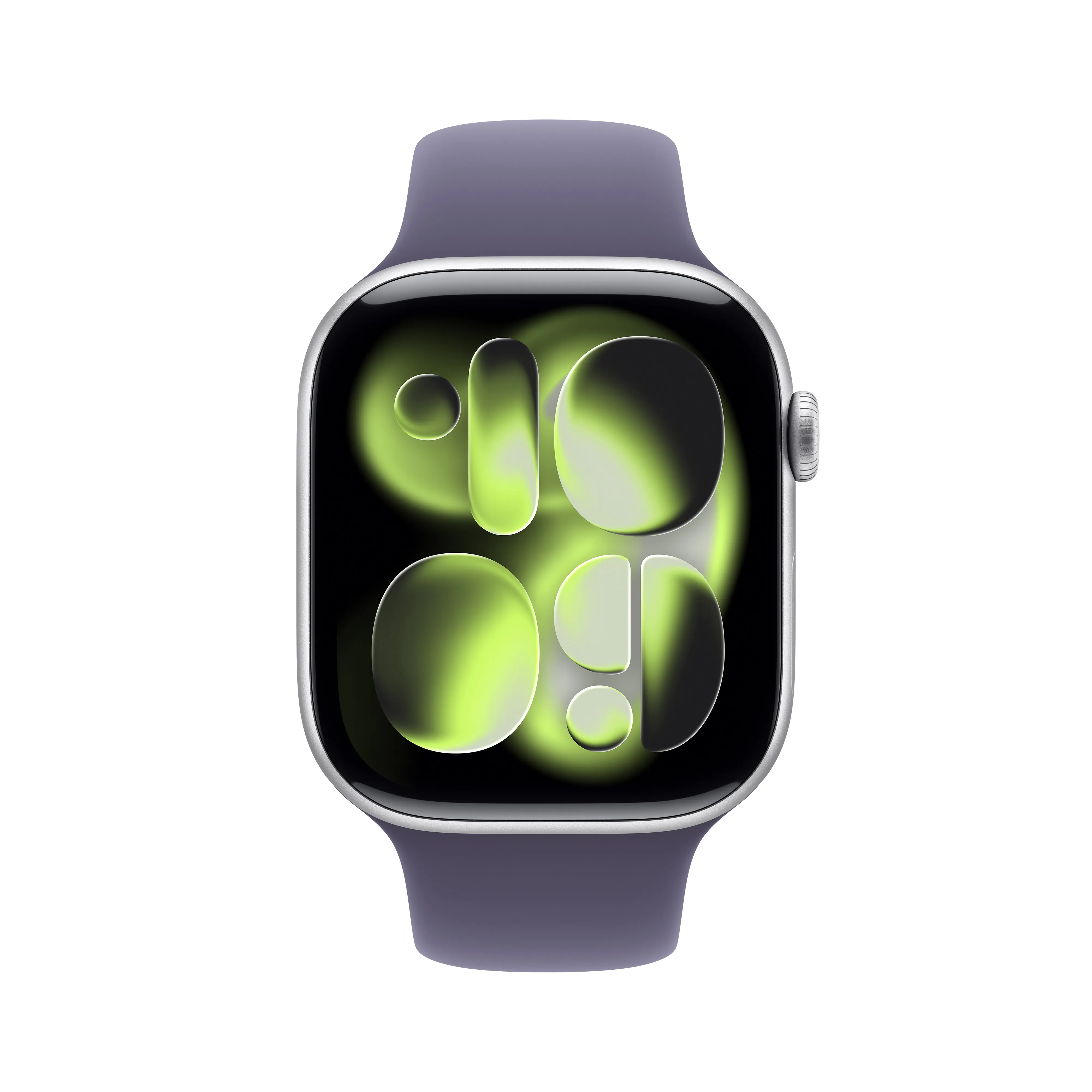 Apple Watch Series 11 (GPS) 46 mm aluminiumboett i silver med purpurdimma sportband, M/L