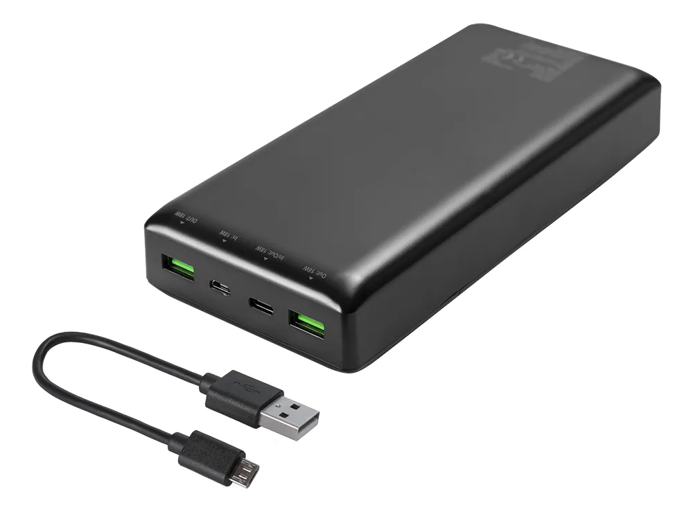 DELTACO Powerbank 30 000 mAh, 1x USB-C, 2x USB-A, snabbladdning