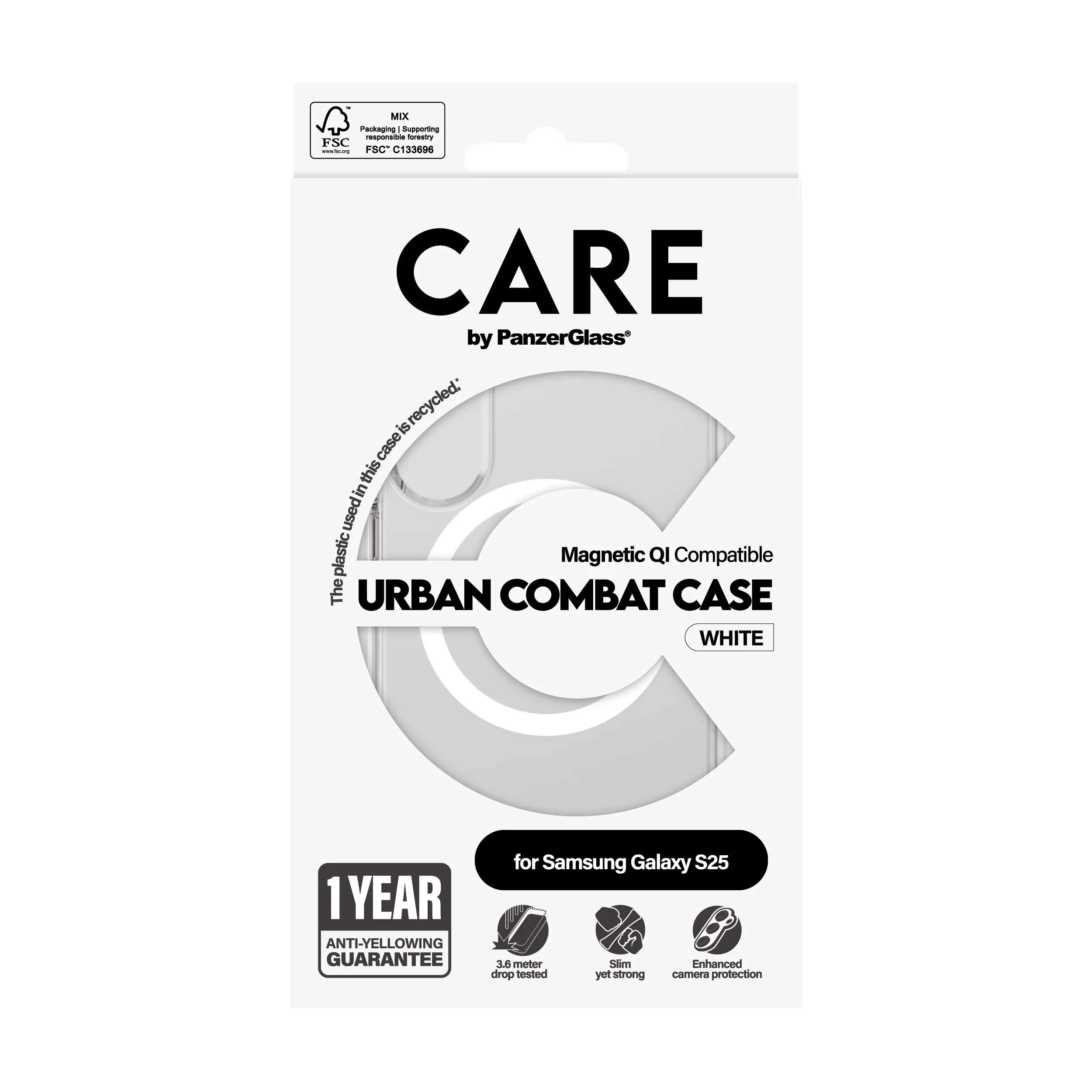 PanzerGlass Urban Combat Case for Galaxy S25, Transparent w. White