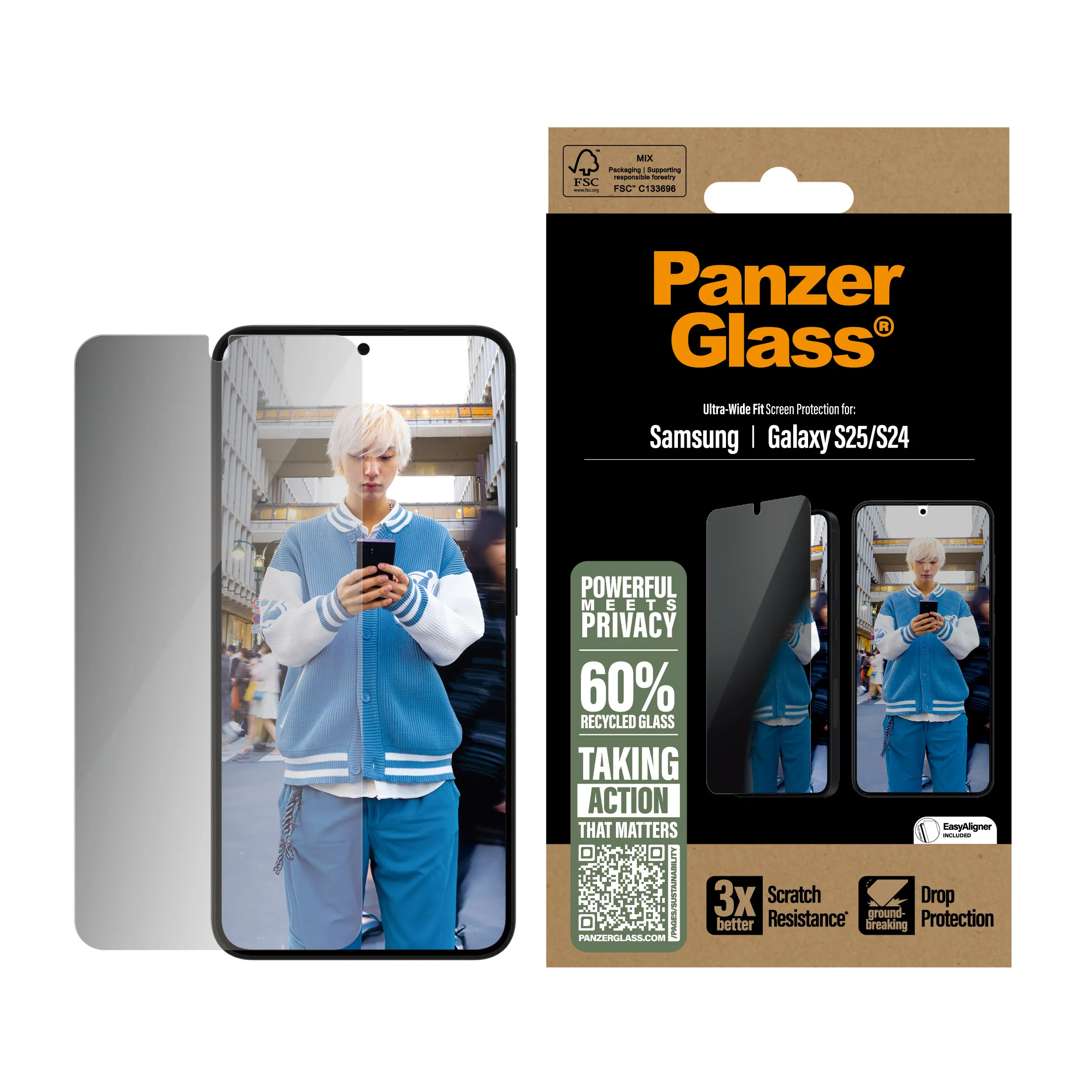 PanzerGlass Ultra-Wide Fit Alignerkit Galaxy S25 -panssarilasi, Privacy PanzerGlass Ultra-Wide Fit Alignerkit Galaxy S25 -panssarilasi, Privacy