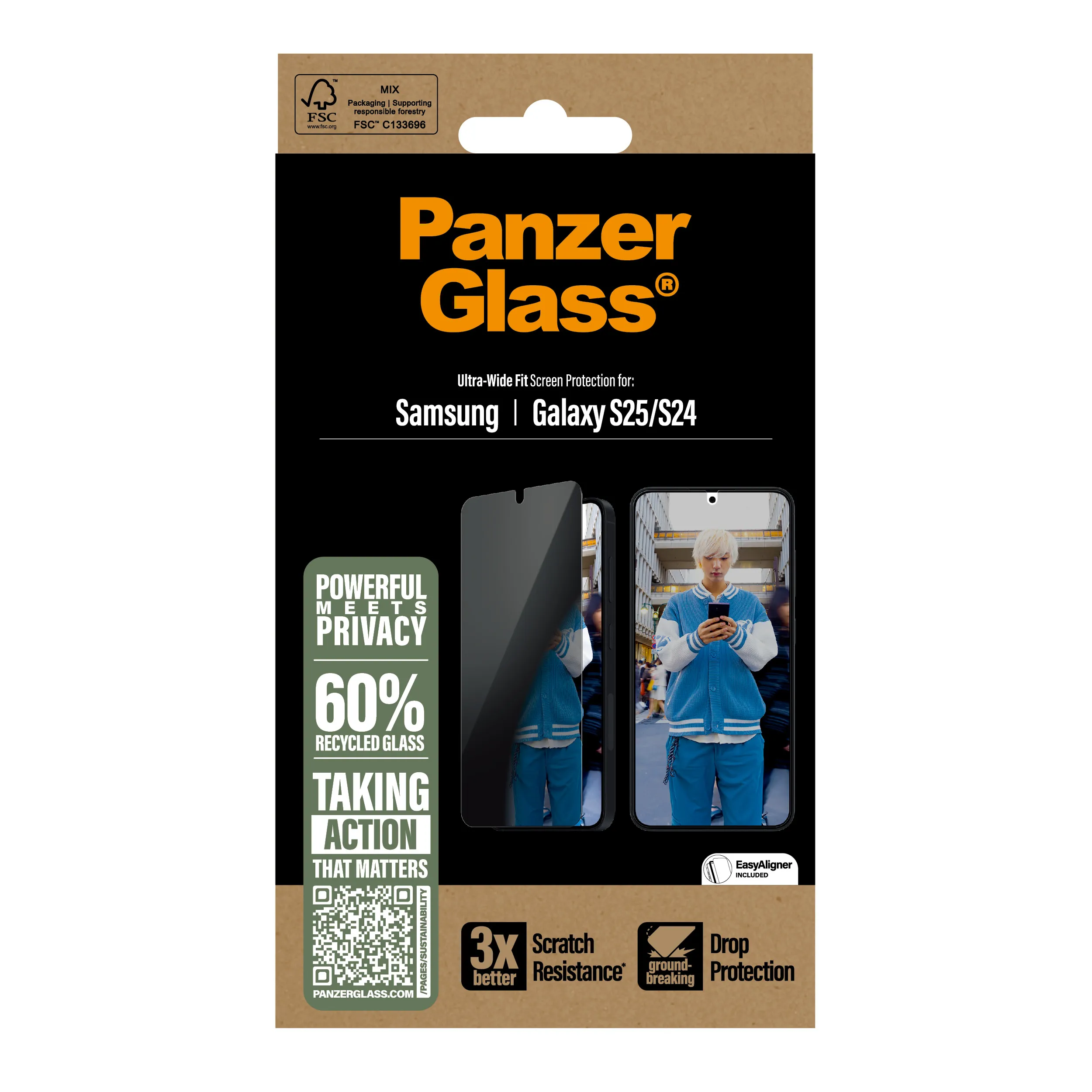 PanzerGlass Ultra-Wide Fit Alignerkit Galaxy S25 -panssarilasi, Privacy PanzerGlass Ultra-Wide Fit Alignerkit Galaxy S25 -panssarilasi, Privacy