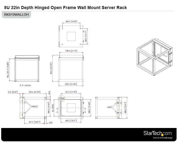 8U 22 WALL MOUNT SERVER RACK
