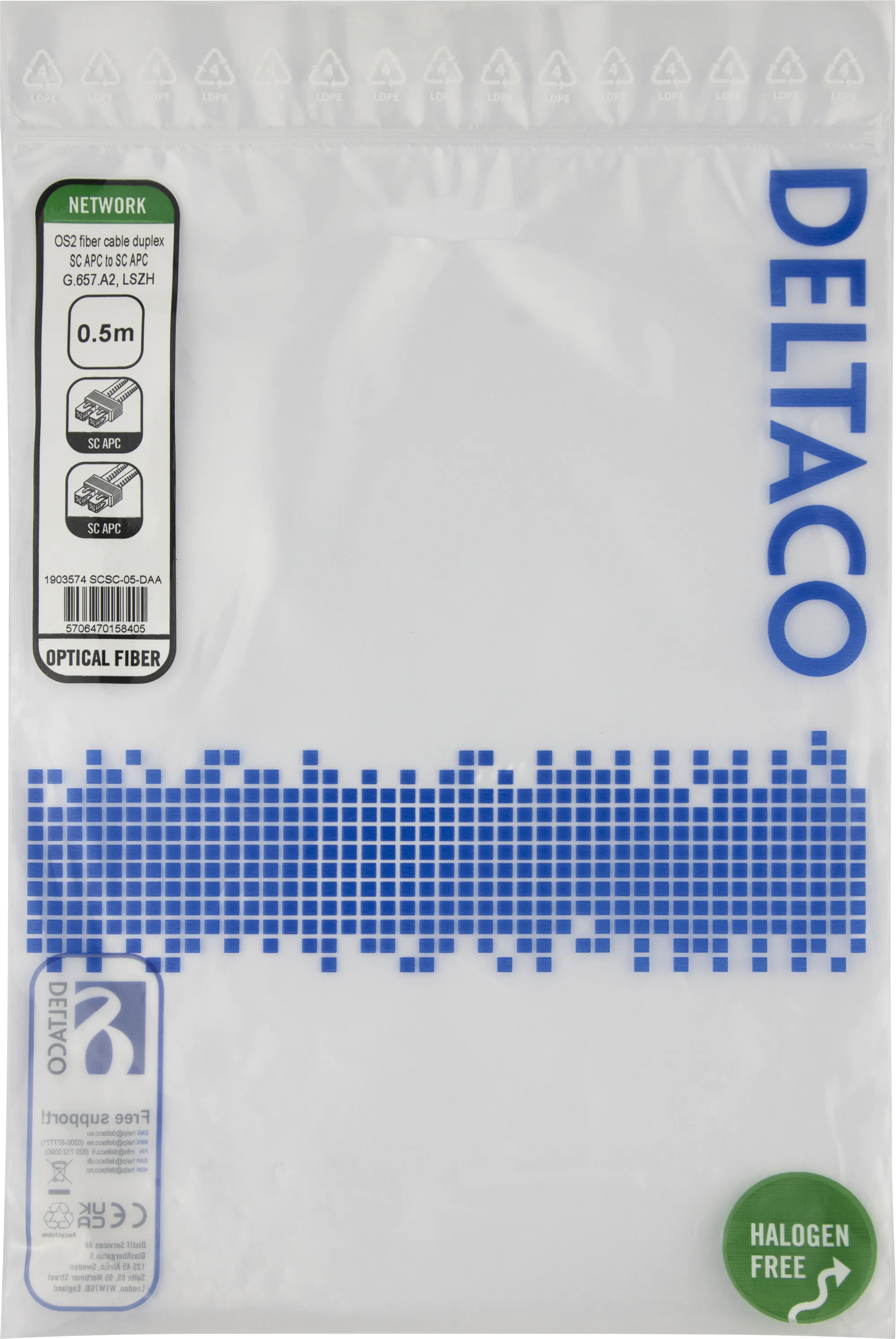 Deltaco OS2 LSZH SC-SC 0.5m -valokuitukaapeli, keltainen