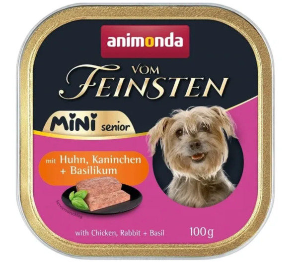 Animonda Vom Feinsten Senior Mini Chicken with Rabbit and Basil, Wet food for dogs, Grain Free, 100g