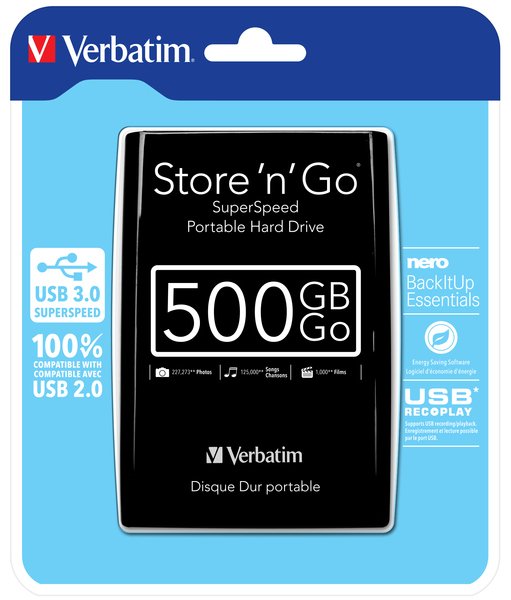 Verbatim Store 'n' Go 500 GB - extern h&aring;rddisk , Svart
