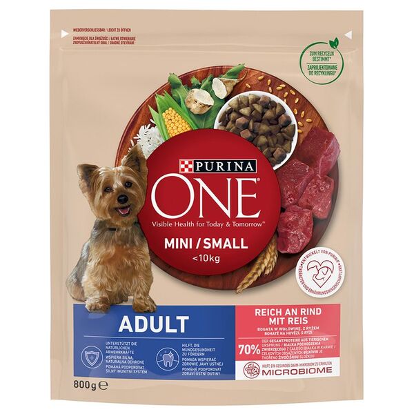 Purina ONE Mini Adult Beef &amp; Rice, Dry food for dogs, 800g