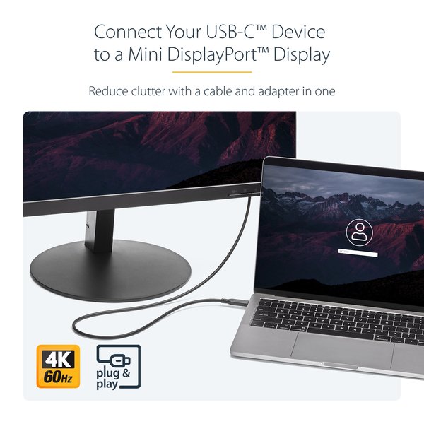 Startech USB-C &ndash; Mini DisplayPort -kaapeli, 1,8 m, Musta