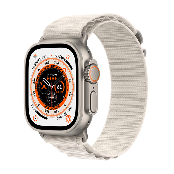 Apple Watch Ultra GPS + Cellular, 49mm Titanium Case, Alpine Loop, Starlight (Small)