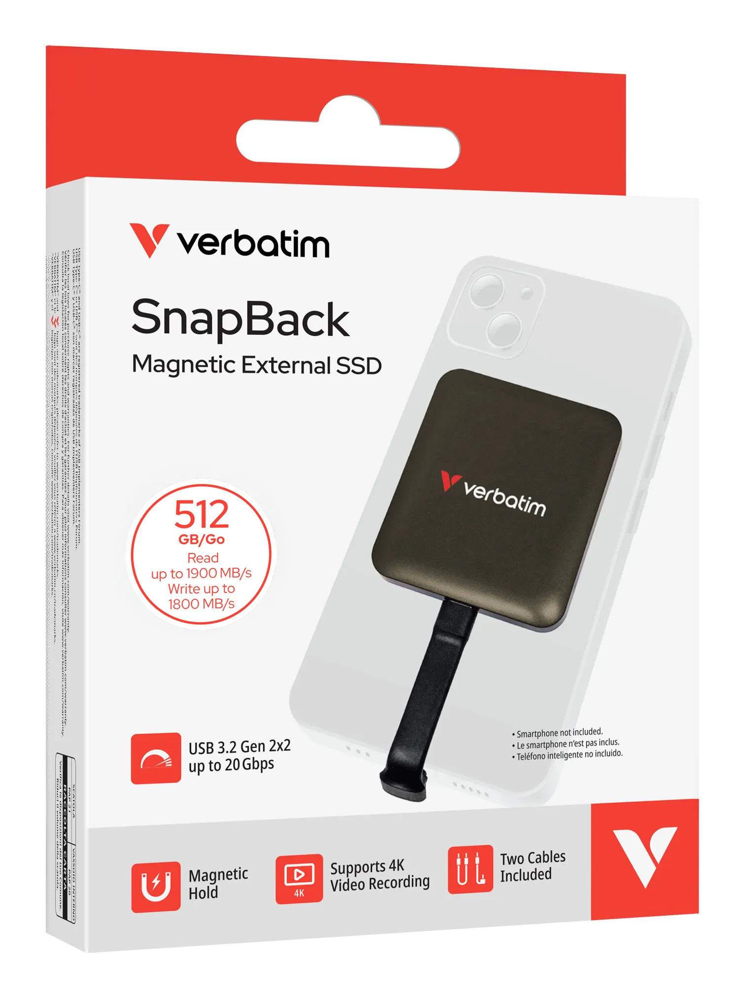 Verbatim SnapBack SSD 512 GB extern SSD med USB 3.2 Gen 2x2 (USB-C), portabel, svart