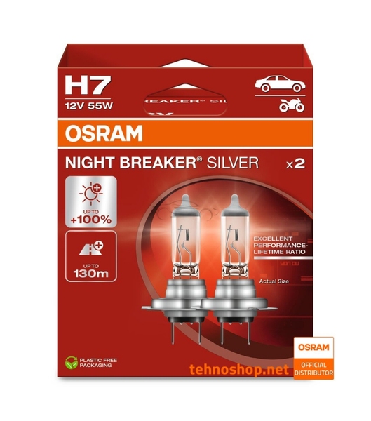 OSRAM NIGHT BREAKER SILVER H7 Halogenstr&aring;lkastarlampor 12 V  ̈55 W PX26d, 2-pack