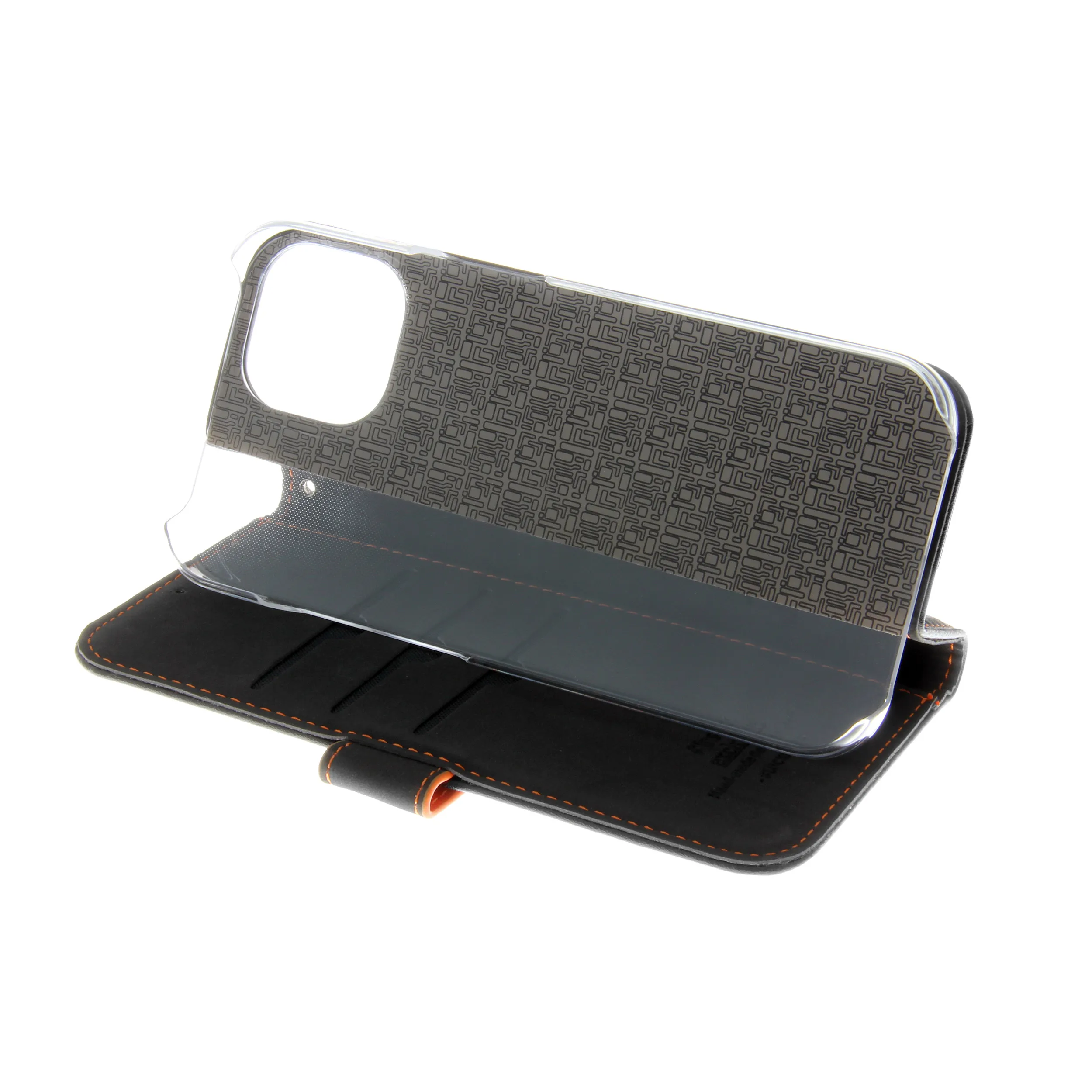 Insmat Flip Case, iPhone 15 - Wallet Case, Black/Orange