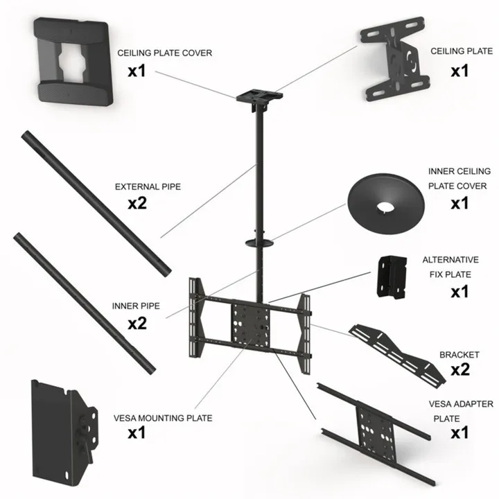 Multibrackets M Public Ceilingmount Large Single - Ceiling mount tuotteelle LCD-n&auml;ytt&ouml; - ter&auml;s - musta -n&auml;yt&ouml;n koko: 42"-63"