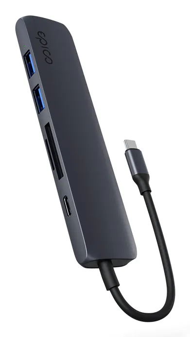 Epico 6in1 Aluminium Hub 100W USB-C PD, 2 × USB-A, HDMI, SD/Micro SD Card Slot 8K with USB-C Connector, Sky Blue