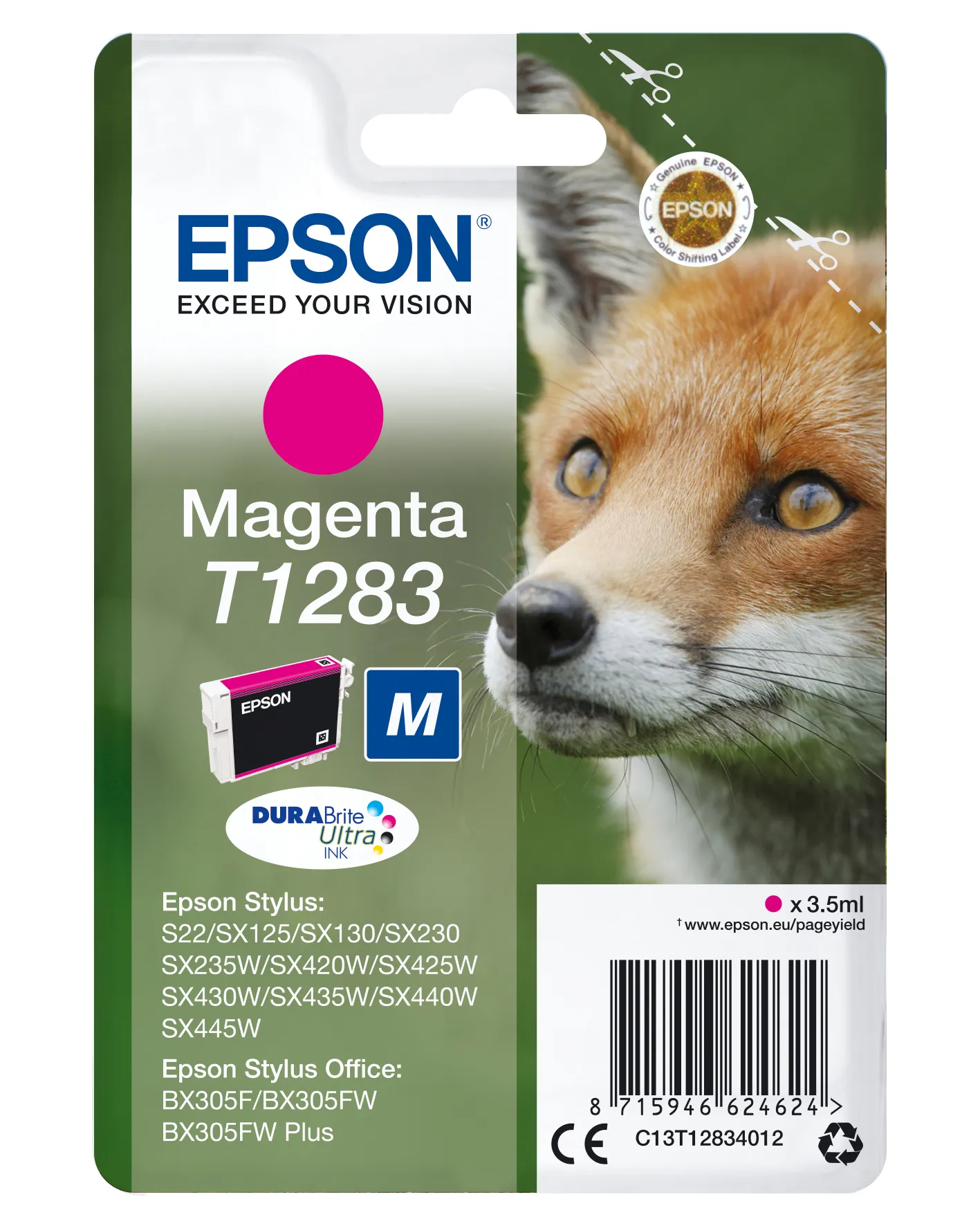 Epson T1283 - M-koko - magenta - alkuper&auml;inen - blister RF:ll&auml;/&auml;&auml;nih&auml;lyttimell&auml; - mustepatruuna malleihin Stylus S22, SX230, SX235, SX420, SX430, SX435, SX438,