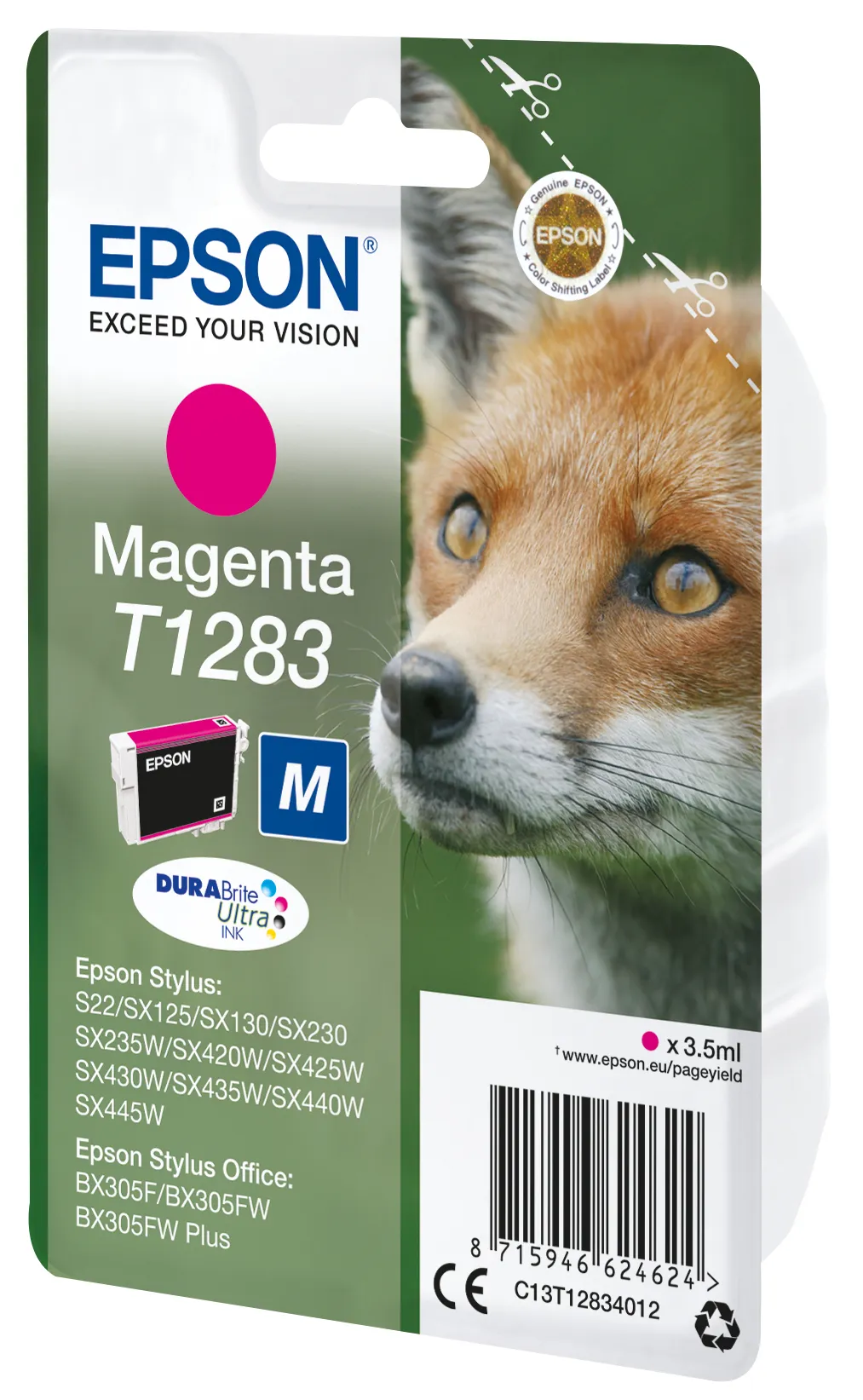 Epson T1283 - M-koko - magenta - alkuper&auml;inen - blister RF:ll&auml;/&auml;&auml;nih&auml;lyttimell&auml; - mustepatruuna malleihin Stylus S22, SX230, SX235, SX420, SX430, SX435, SX438,