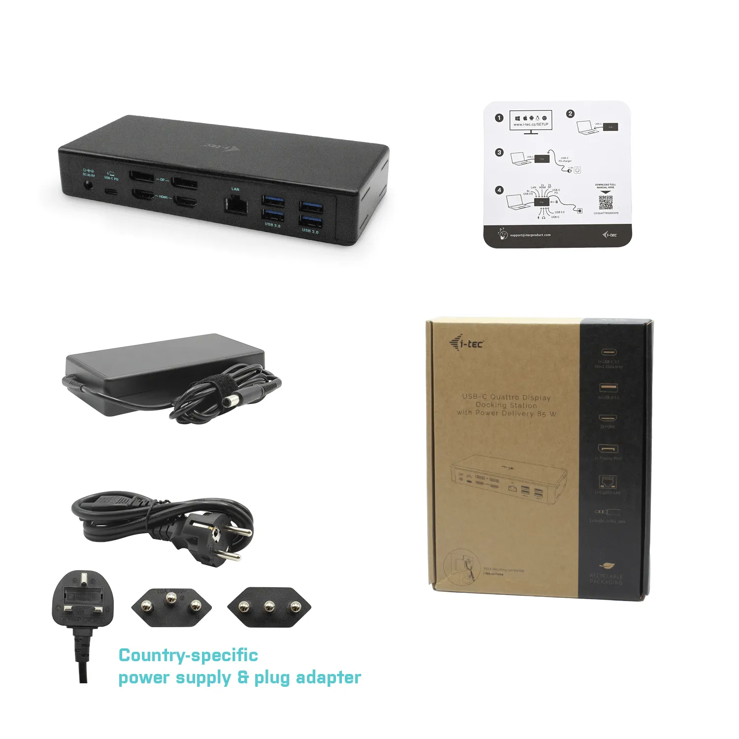 I-Tec USB-C Quattro Display PD 85 W - docking station