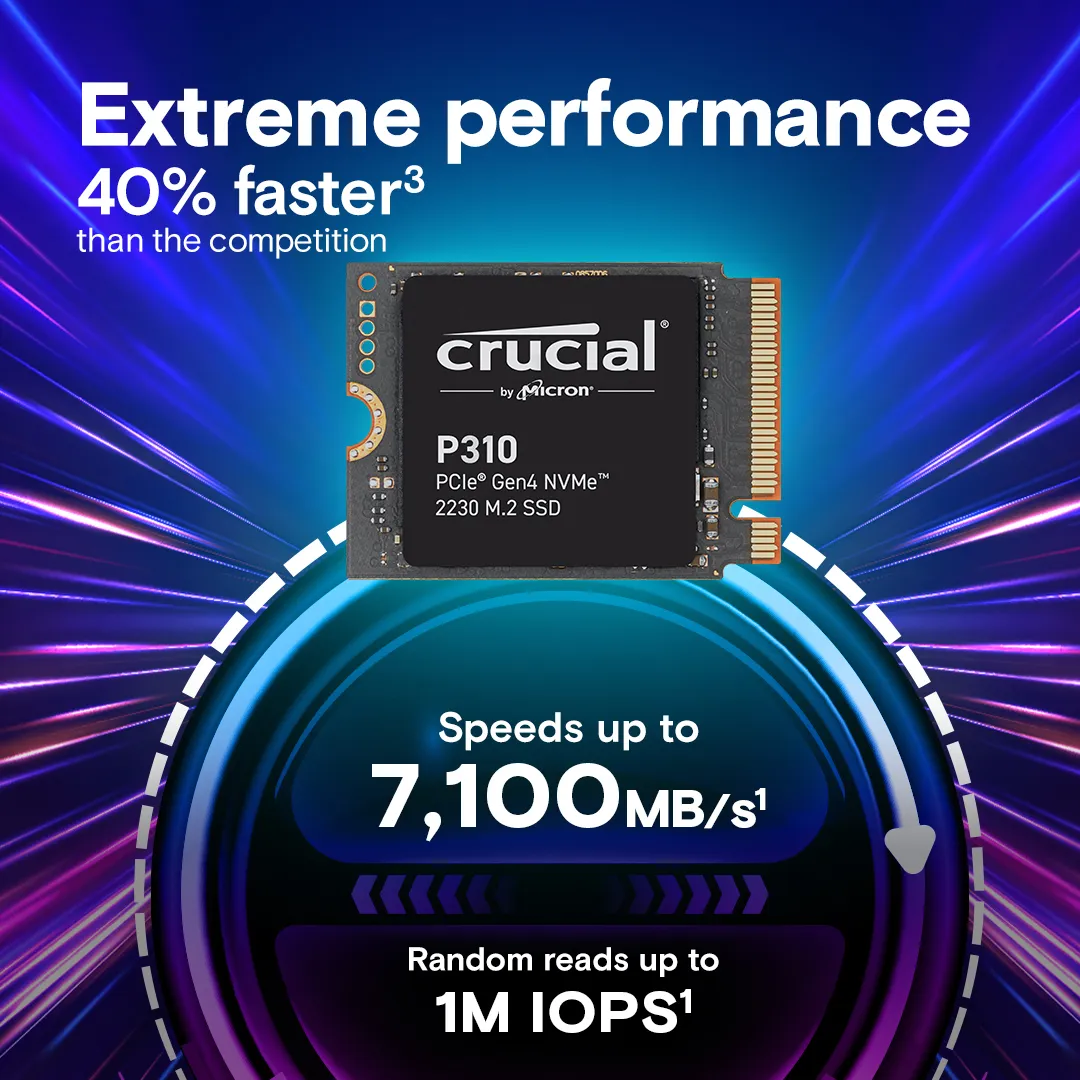Crucial P310 2TB PCIe Gen4 NVMe 2230 M.2 SSD 2 TB, PCIe 4.0, M.2 -SSD-levy