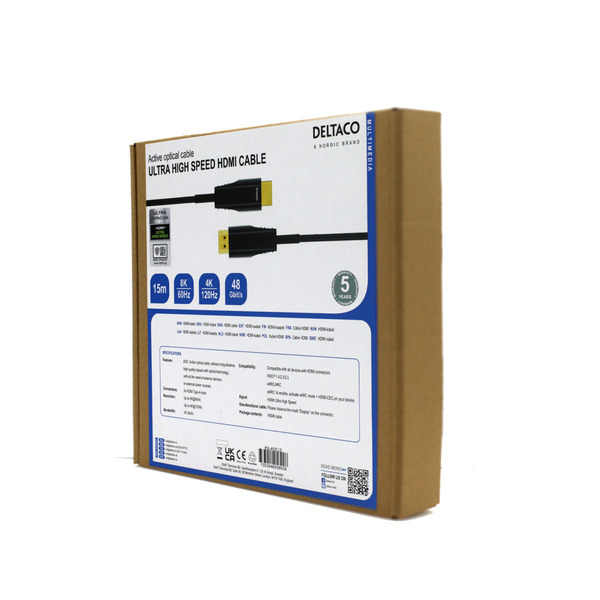 Deltaco Ultra High Speed HDMI 2.1 Active Optical cable, 8K, 15 m, Black