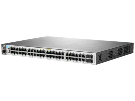 Aruba 2530-48G-PoE+ Layer 2 Switch  48x 10/100/1000T 802.3at PoE+ ports + 4x fixed Gigabit Ethernet SFP ports (PoE-budget 382 W). Features: 802.1p priority, 802