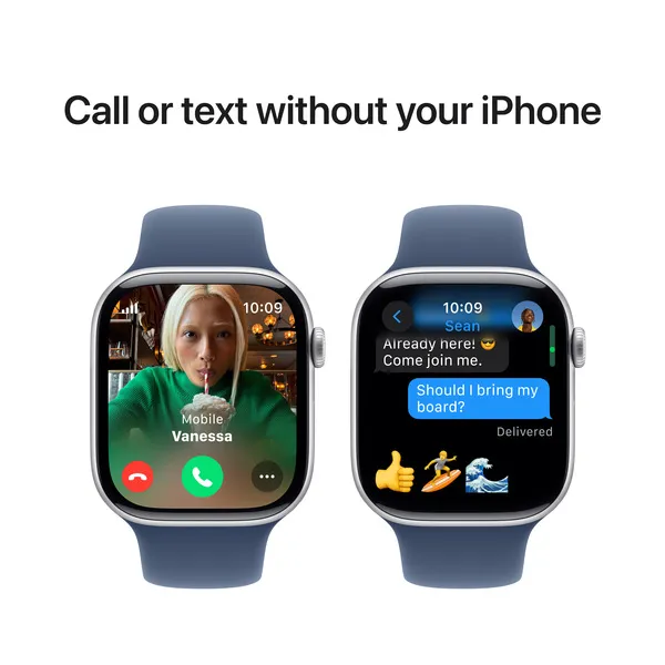 APPLE Watch Series 10 GPS + Cellular 46mm Silver Aluminium Case with Denim Sport Band - S/M