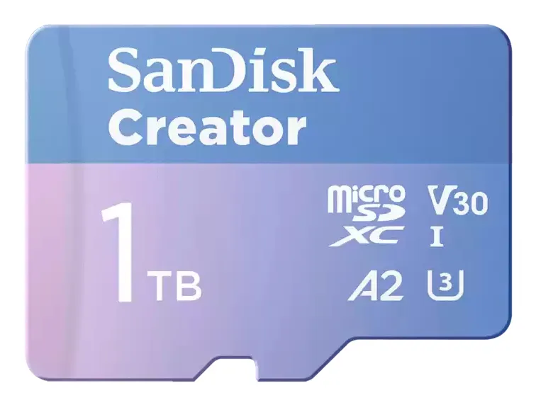 SanDisk Creator 1TB MicroSDXC UHS-I A2 card with SD adapter, Blue