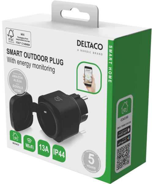 Deltaco Smart Home SH-OP01 -&auml;lypistorasia ulkok&auml;ytt&ouml;&ouml;n, Wi-Fi, IP44, musta/vihre&auml;