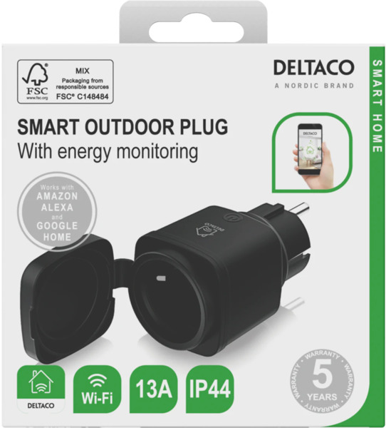 Deltaco Smart Home SH-OP01 -&auml;lypistorasia ulkok&auml;ytt&ouml;&ouml;n, Wi-Fi, IP44, musta/vihre&auml;