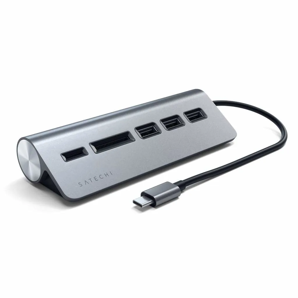 Satechi USB-C Aluminum USB-hub & Minneskortläsare, space gray