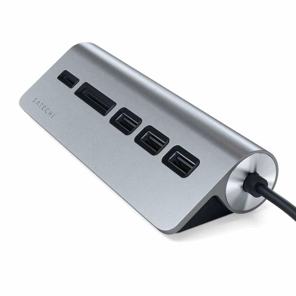 Satechi USB-C Aluminum USB-hub & Minneskortläsare, space gray