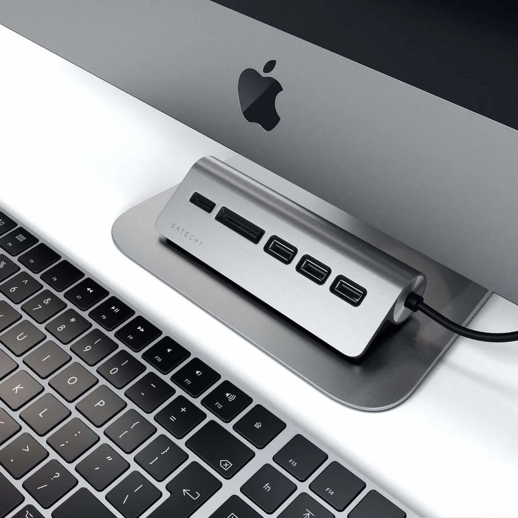 Satechi USB-C Aluminum USB-hub & Minneskortläsare, space gray