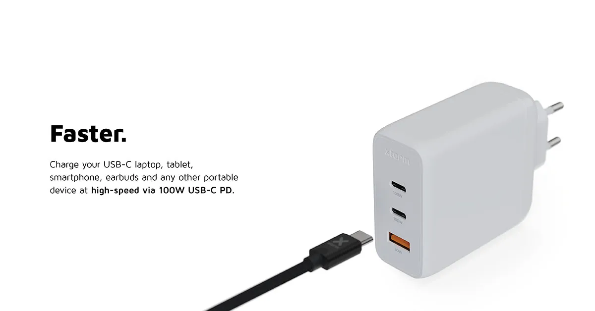 Xtorm 100W GaN2 Ultra Home Charger 2xUSB-C/USB-A - charger, White