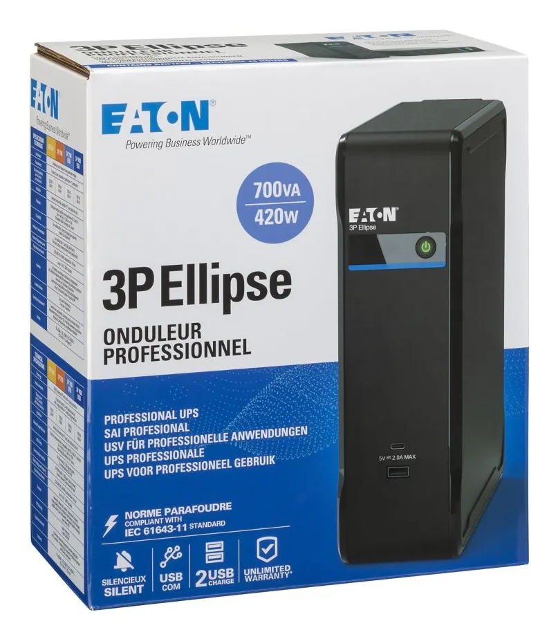 Eaton 3P Ellipse 700 USB DIN 700VA/420W - surge protection