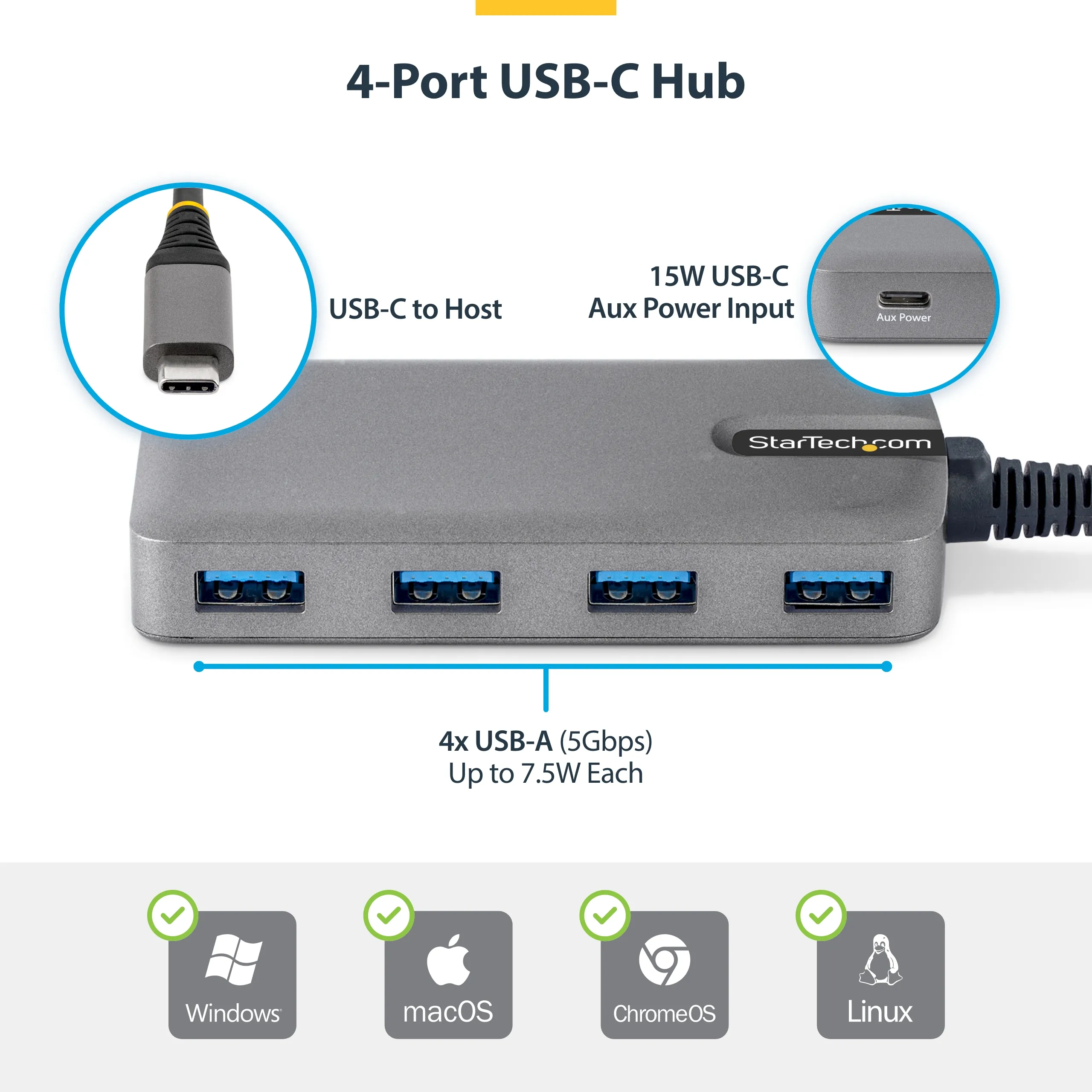 Startech 4-Port USB-C Hub 5Gbps Bus Powered - USB-hub
