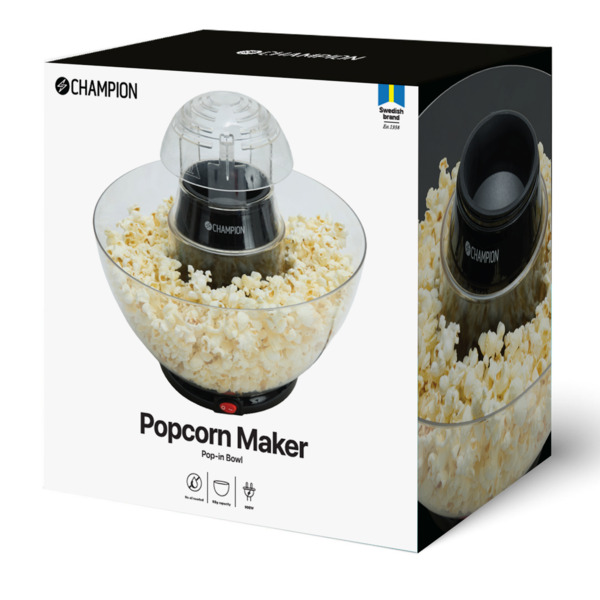 Champion Pop-in-Bowl PCM300 Popcorn Machine, 900 W, Black Metallic