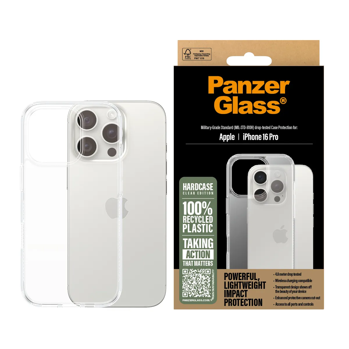 PanzerGlass iPhone 16 Pro HardCase skal, Transparent