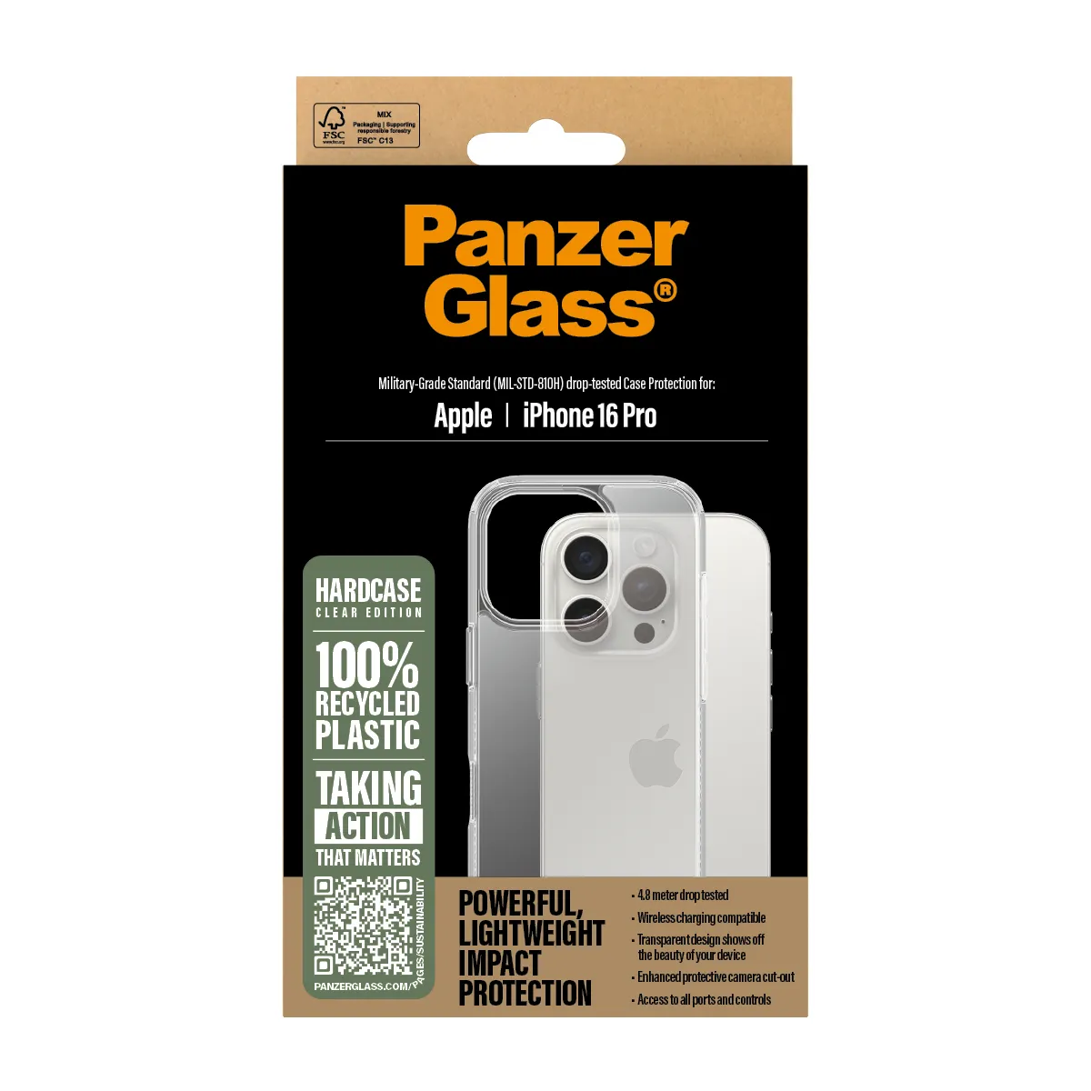 PanzerGlass iPhone 16 Pro HardCase skal, Transparent