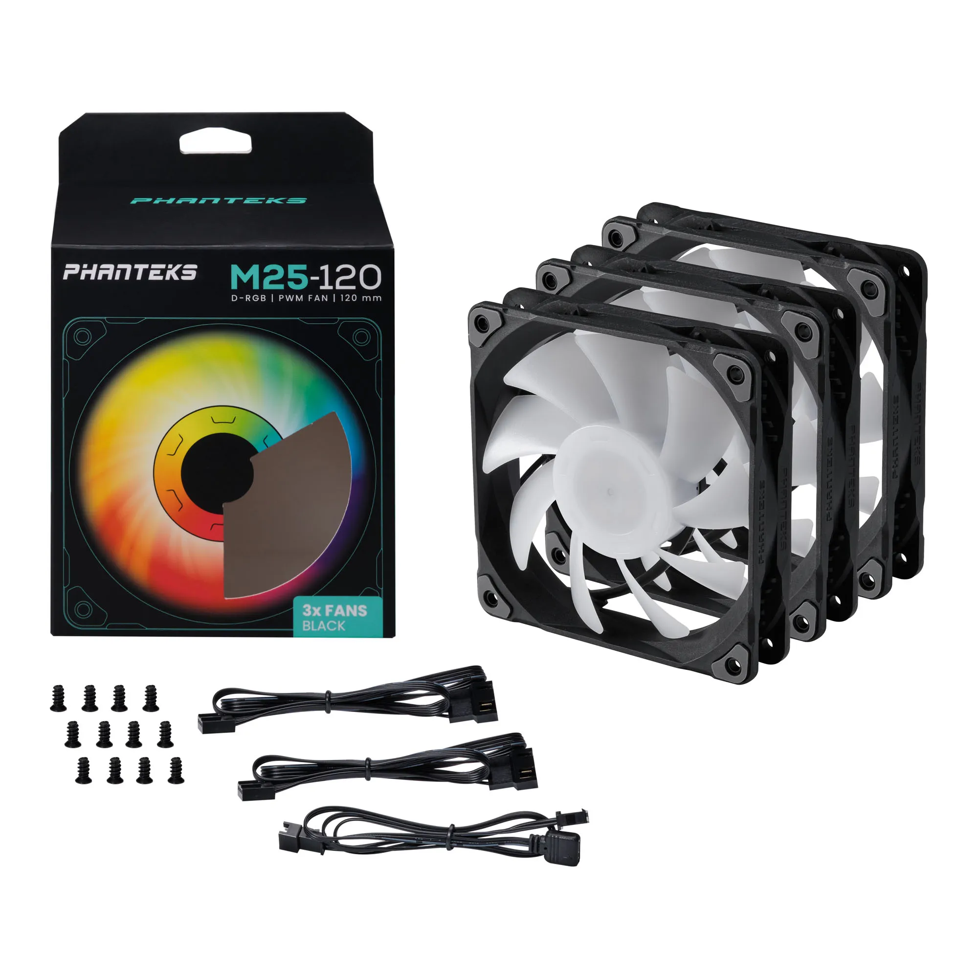 Phanteks M25 PWM, DRGB, 120mm - chassi fl&auml;kt, svart, 3st