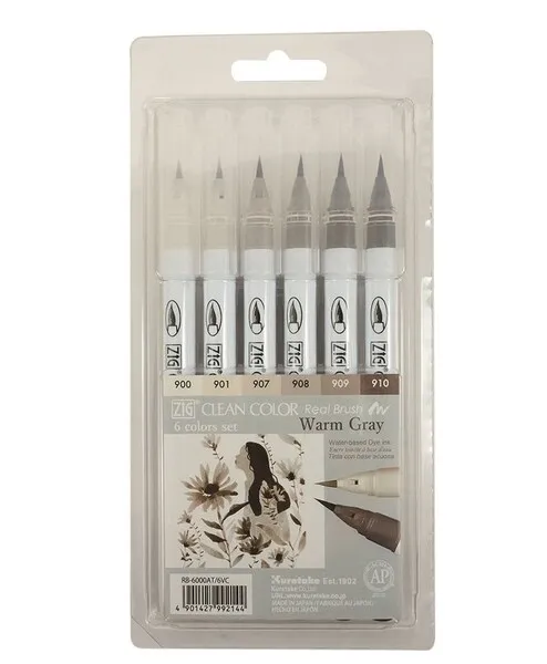 ZIG Clean Color Real Brush 6-set Warm gray