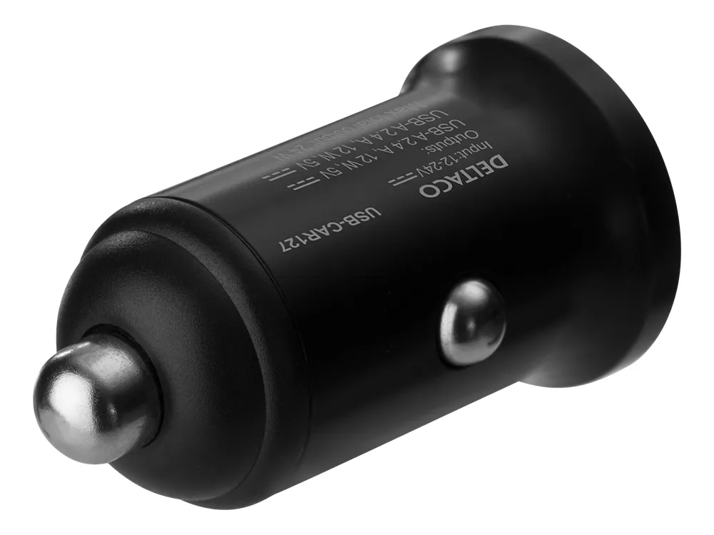 DELTACO 12/24 V USB-billaddare med dubbla USB-A portar, 24 W svart