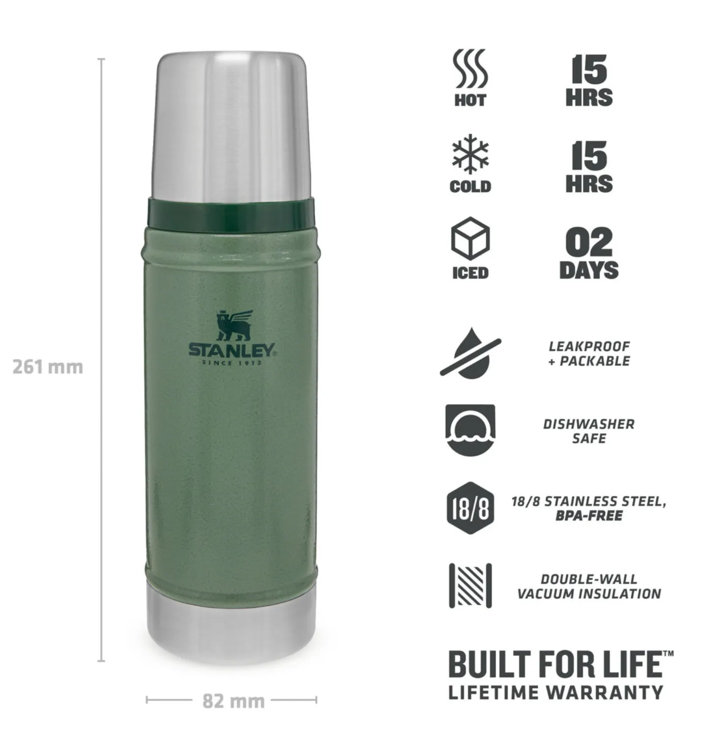 Stanley Classic Bottle XS 0,47 L Hammertone Green