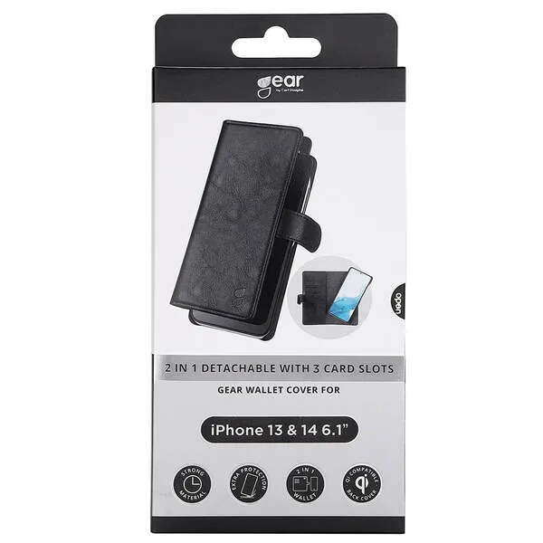 GEAR Wallet, iPhone 14 - 2-in-1 lompakkokotelo, Musta