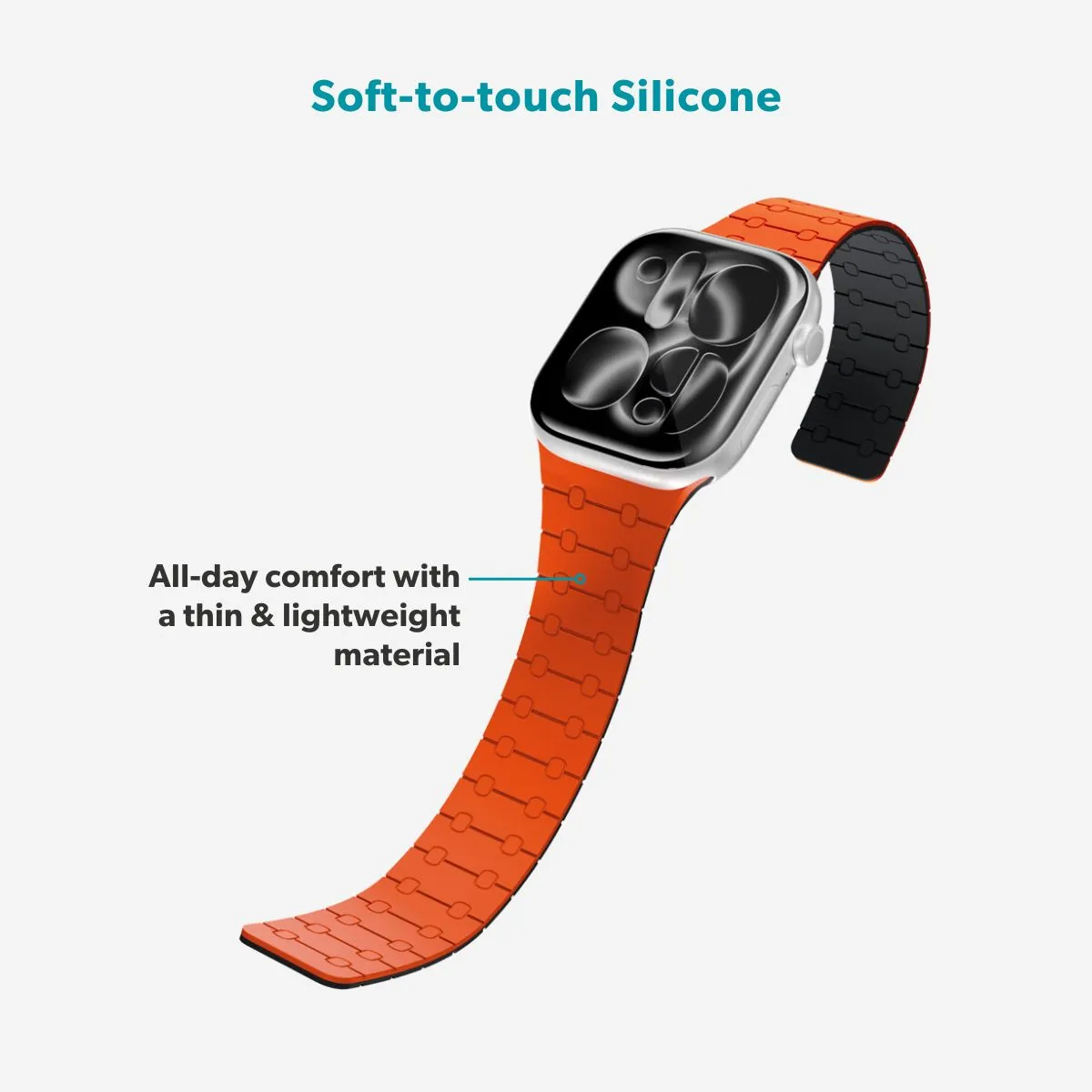 Epico Magnetic+ Silicone Watch Band | Apple Watch SE (40mm)/Series 1-9 (38/40/41mm) 10-11 (42mm) | Orange | Thin | Stong Magnetic Clasp